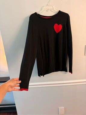 Apt. 9 Black Sweater with Red Heart and Trim